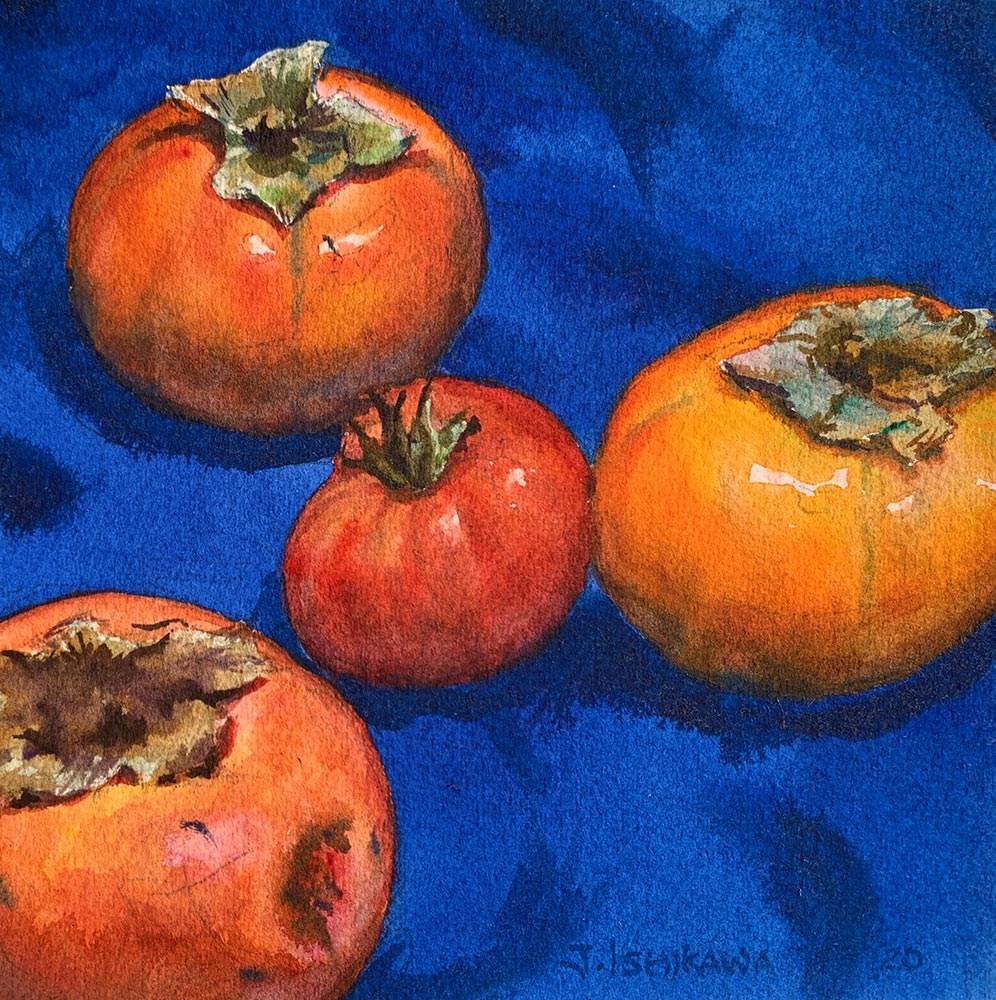 3 Persimmons Intimidating a Tomato
